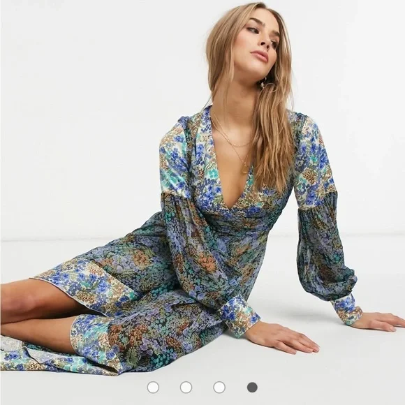 ASOS Hippie Fairycore Festival Mermaid Maxi Dress Ditsy Print Boho Floral Vamp - Picture 2 of 13